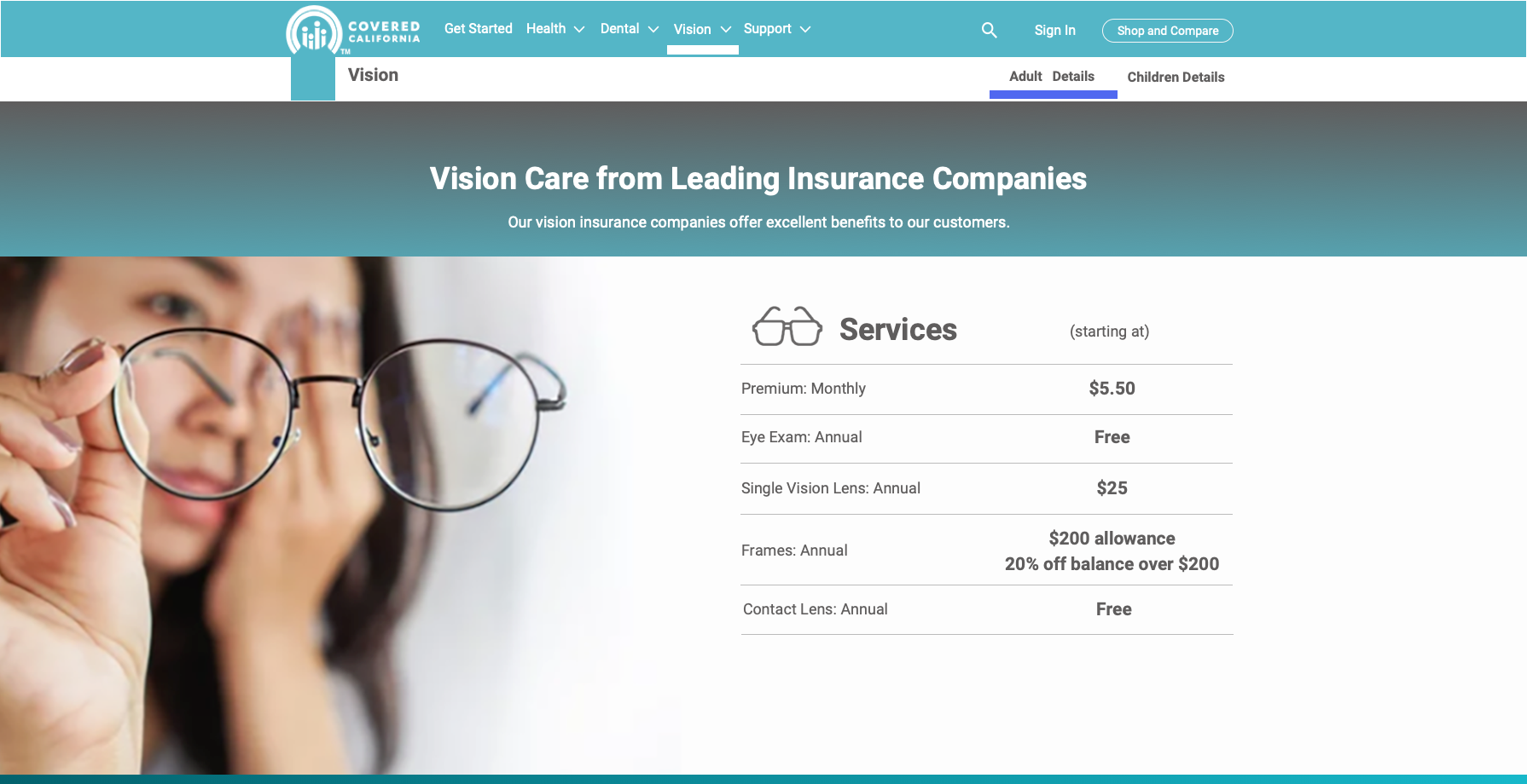 Proposed adult vision screen on covered california