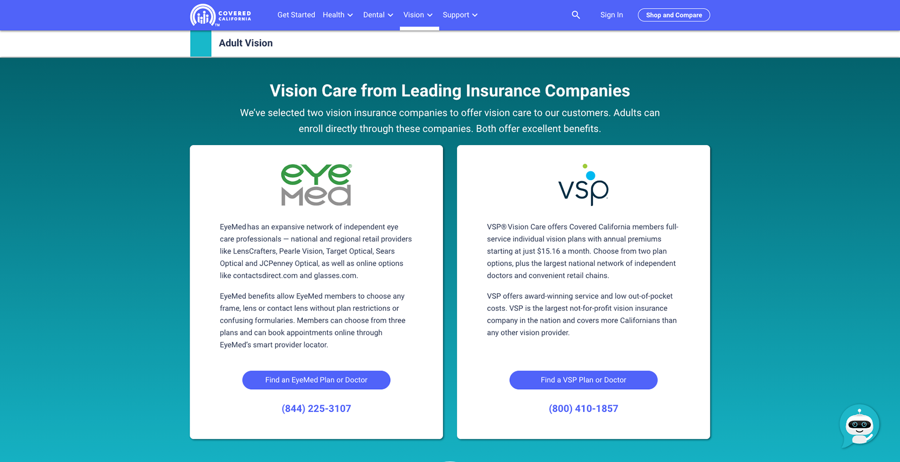 Current adult vision screen on covered california